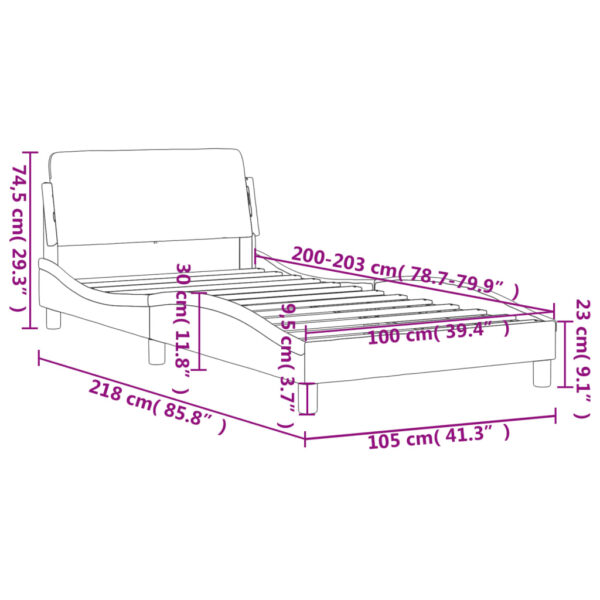 vidaXL Bed Frame with Headboard Dark Gray 39.4"x79.9" Twin XL Fabric - Image 9