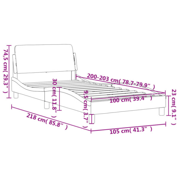 vidaXL Bed Frame with Headboard Dark Gray 39.4"x79.9" Twin XL Velvet - Image 9