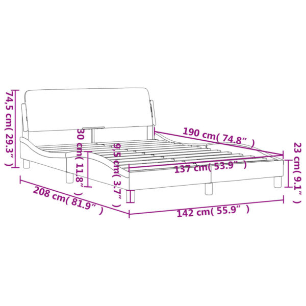 vidaXL Bed Frame with Headboard White 53.9"x74.8" Full Faux Leather - Image 9