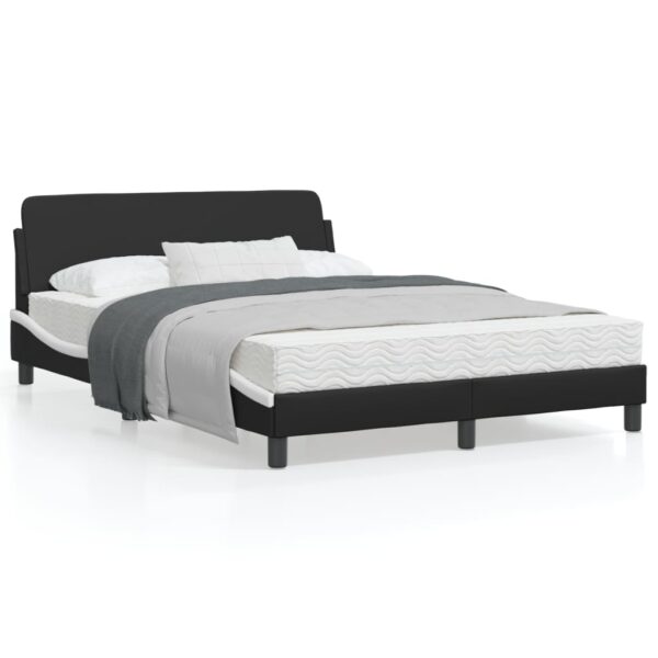 vidaXL Bed Frame with Headboard Black and White 53.9"x74.8" Full Faux Leather