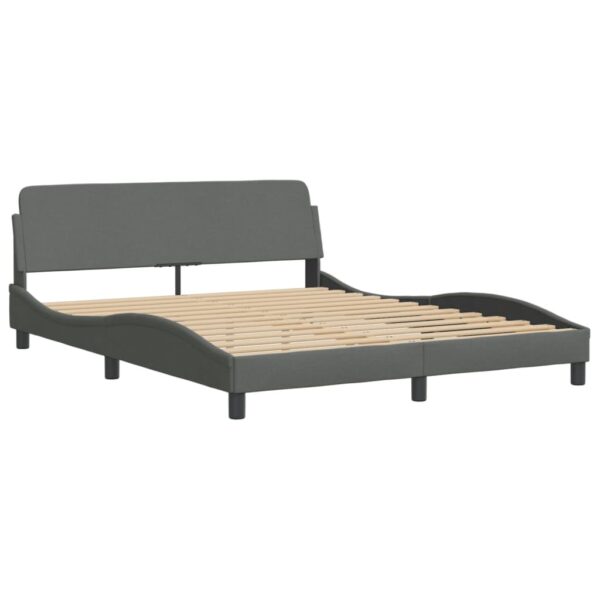 vidaXL Bed Frame with Headboard Dark Gray 59.8"x79.9" Queen Fabric - Image 2