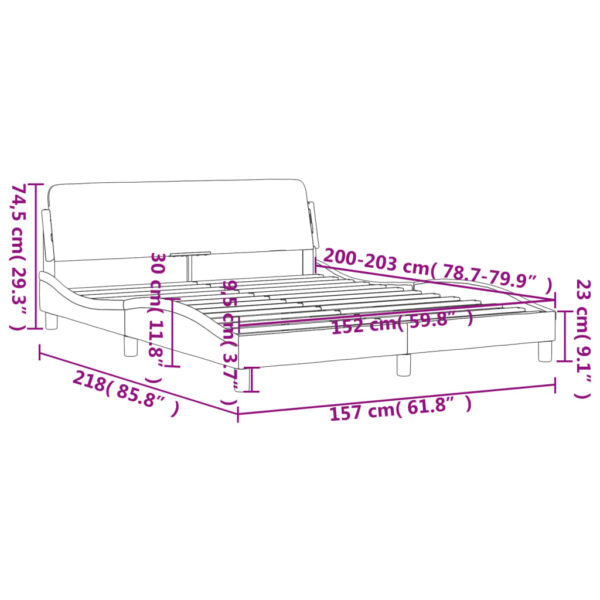 vidaXL Bed Frame with Headboard Dark Gray 59.8"x79.9" Queen Fabric - Image 9