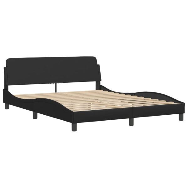 vidaXL Bed Frame with Headboard Black 59.8"x79.9" Queen Faux Leather - Image 2