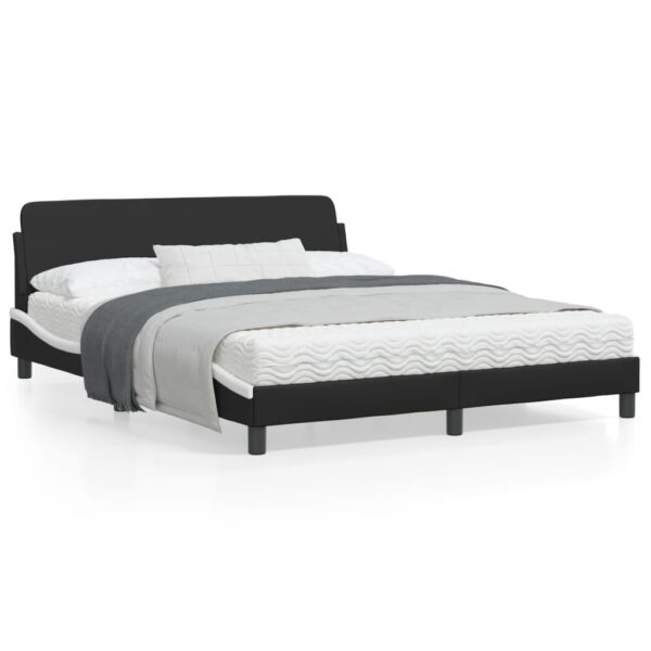 vidaXL Bed Frame with Headboard Black and White 59.8"x79.9" Queen Faux Leather