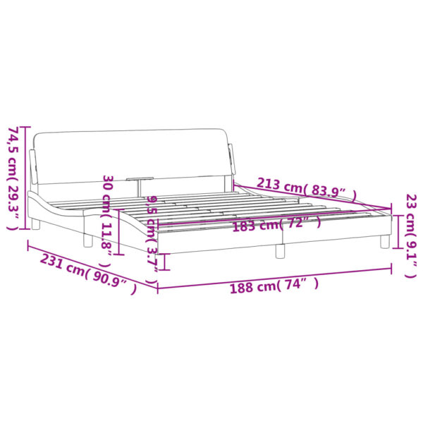 vidaXL Bed Frame with Headboard Light Gray 72"x83.9" California King Fabric - Image 9