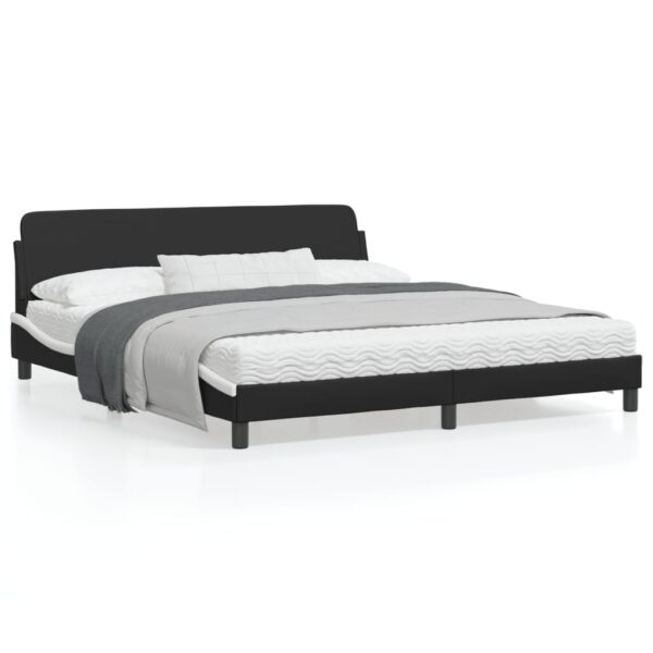 vidaXL Bed Frame with Headboard Black and White 72"x83.9" California King Faux Leather