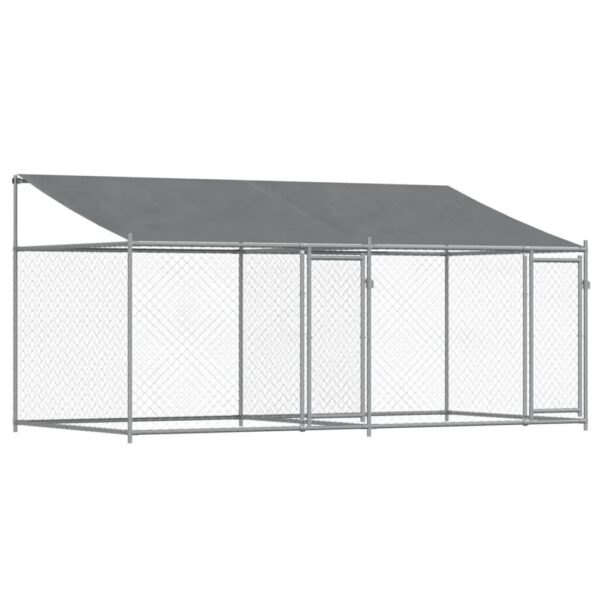 vidaXL Dog Cage with Roof and Doors Gray 13.1'x6.6'x6.6' Galvanized Steel - Image 2