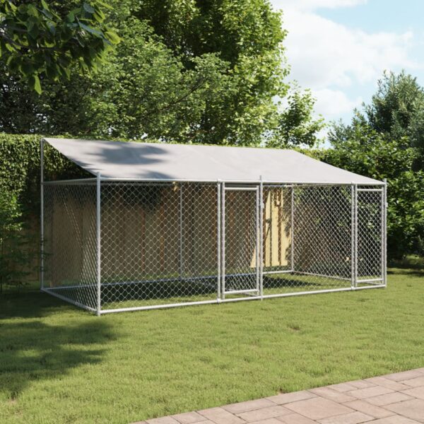 vidaXL Dog Cage with Roof and Doors Gray 13.1'x6.6'x6.6' Galvanized Steel - Image 3