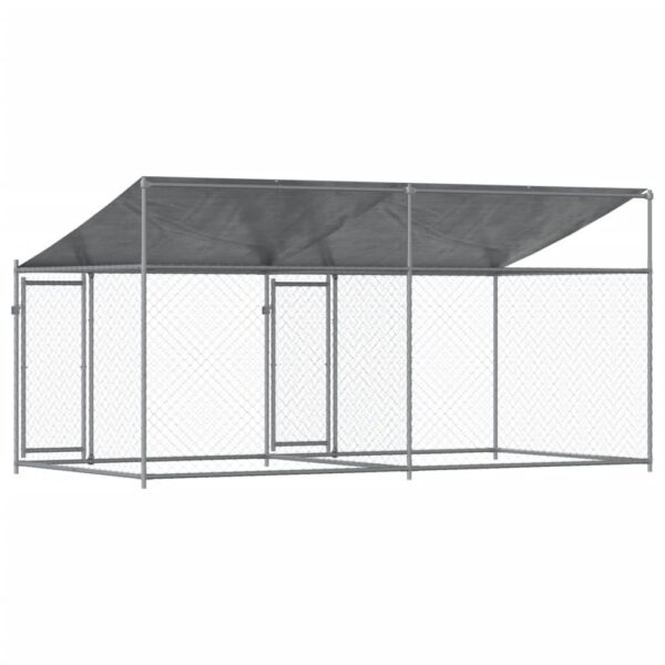 vidaXL Dog Cage with Roof and Doors Gray 13.1'x6.6'x6.6' Galvanized Steel - Image 6