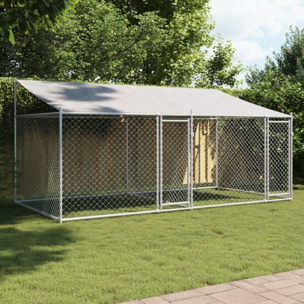 vidaXL Dog Cage with Roof and Doors Gray 13.1'x6.6'x6.6' Galvanized Steel