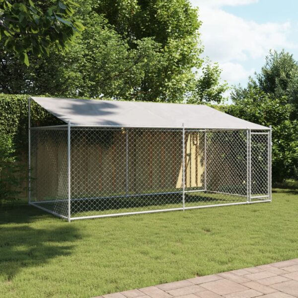 vidaXL Dog Cage with Roof and Door Gray 13.1'x6.6'x6.6' Galvanized Steel - Image 3