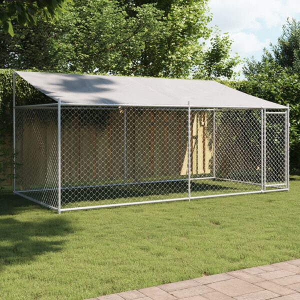 vidaXL Dog Cage with Roof and Door Gray 13.1'x6.6'x6.6' Galvanized Steel