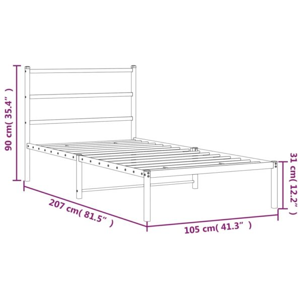 vidaXL Metal Bed Frame with Headboard Black 39.4"x78.7" - Image 10