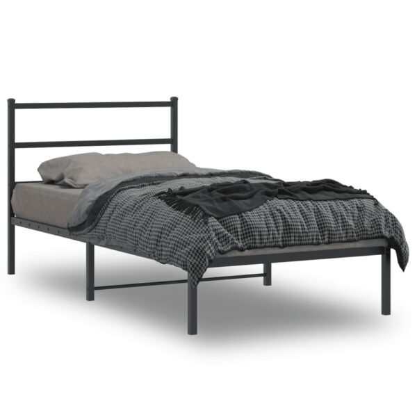 vidaXL Metal Bed Frame with Headboard Black 39.4"x78.7"