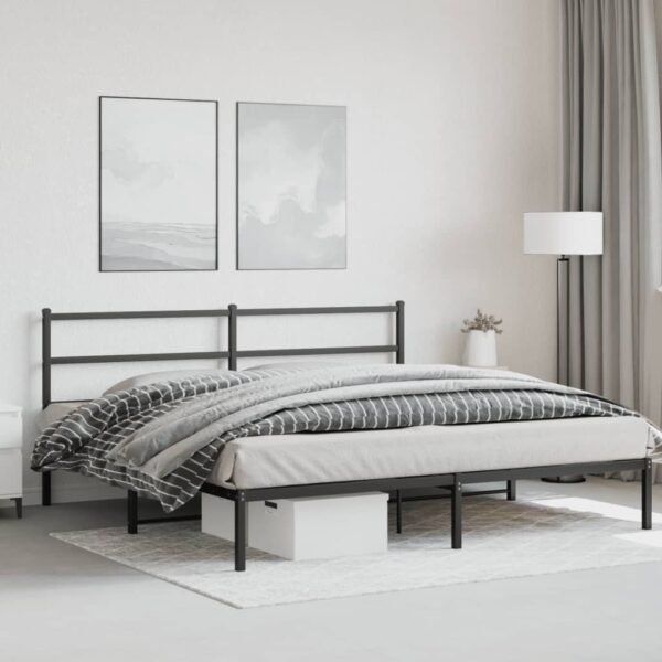 vidaXL Metal Bed Frame with Headboard Black 76"x79.9" King - Image 3