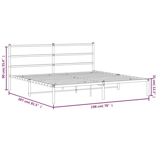 vidaXL Metal Bed Frame with Headboard Black 76"x79.9" King - Image 10