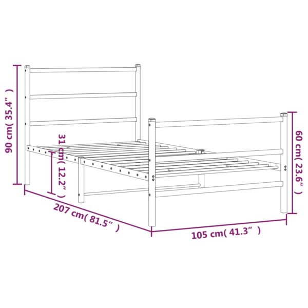 vidaXL Metal Bed Frame with Headboard and FootboardÂ Black 39.4"x78.7" - Image 9