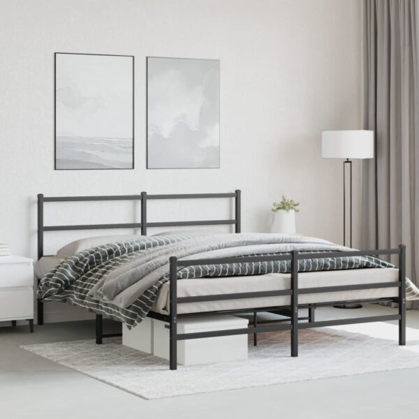 vidaXL Metal Bed Frame with Headboard and FootboardÂ Black 59.1"x78.7" - Image 3