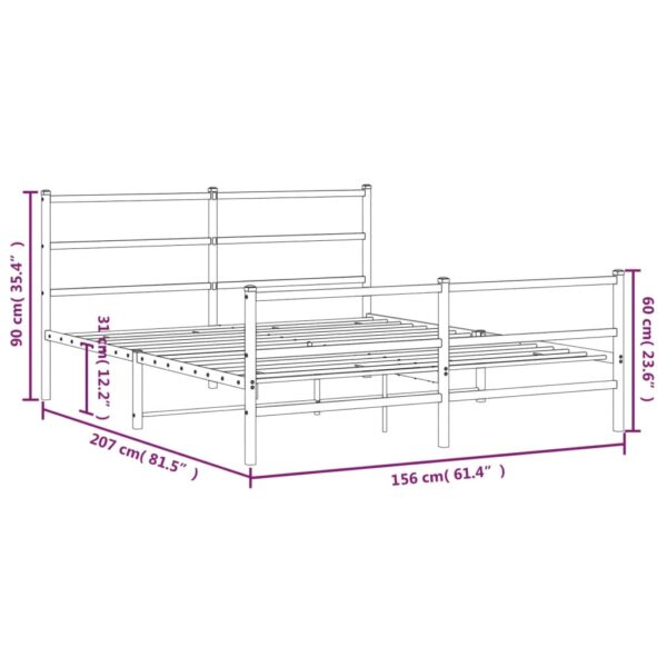 vidaXL Metal Bed Frame with Headboard and FootboardÂ Black 59.1"x78.7" - Image 10