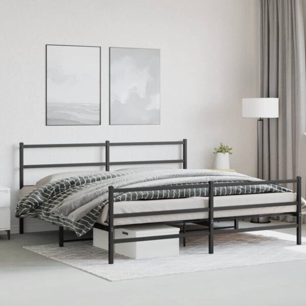 vidaXL Metal Bed Frame with Headboard and FootboardÂ Black 76"x79.9" King - Image 3