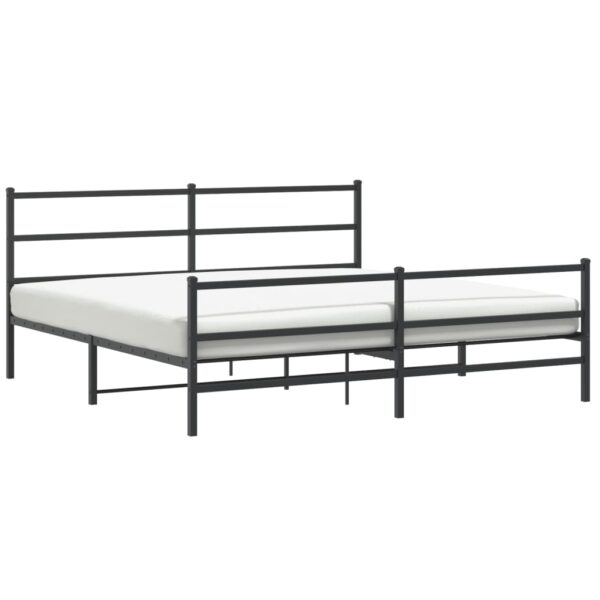 vidaXL Metal Bed Frame with Headboard and FootboardÂ Black 76"x79.9" King - Image 4