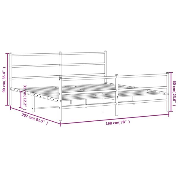 vidaXL Metal Bed Frame with Headboard and FootboardÂ Black 76"x79.9" King - Image 10