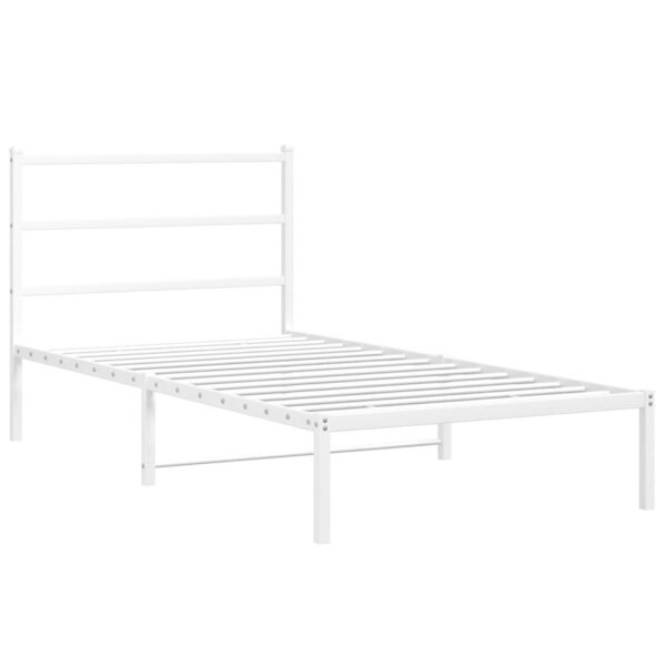 vidaXL Metal Bed Frame with Headboard White 39.4"x78.7" - Image 2