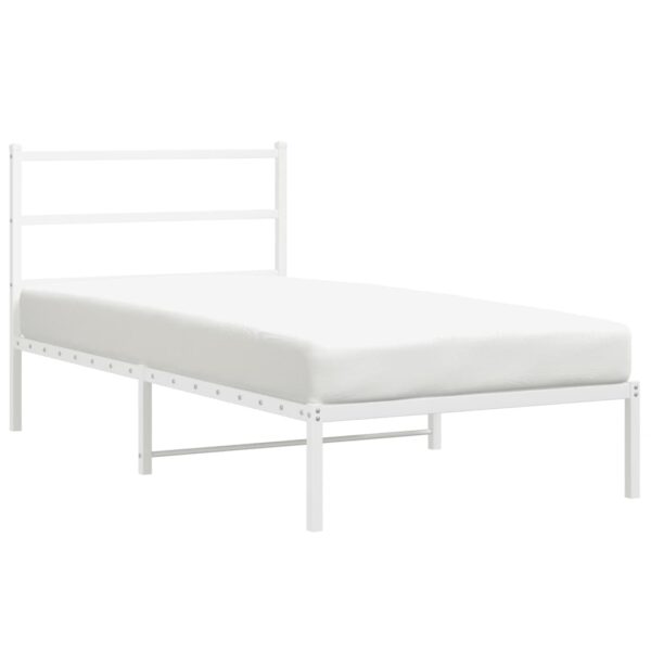 vidaXL Metal Bed Frame with Headboard White 39.4"x78.7" - Image 4