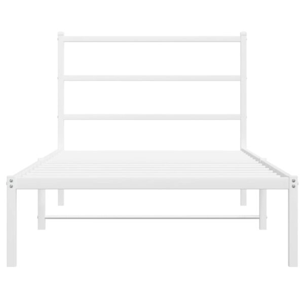 vidaXL Metal Bed Frame with Headboard White 39.4"x78.7" - Image 5