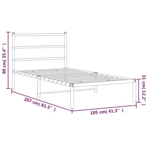 vidaXL Metal Bed Frame with Headboard White 39.4"x78.7" - Image 10