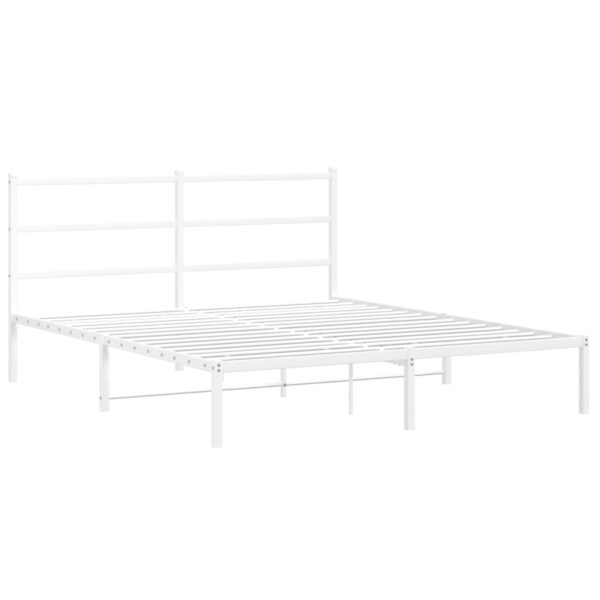 vidaXL Metal Bed Frame with Headboard White 59.1"x78.7" - Image 2