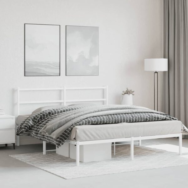 vidaXL Metal Bed Frame with Headboard White 59.1"x78.7" - Image 3