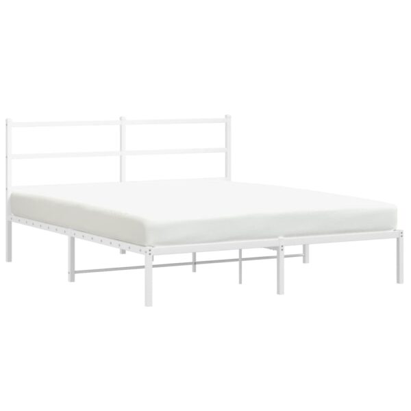 vidaXL Metal Bed Frame with Headboard White 59.1"x78.7" - Image 4