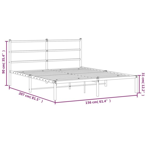 vidaXL Metal Bed Frame with Headboard White 59.1"x78.7" - Image 10