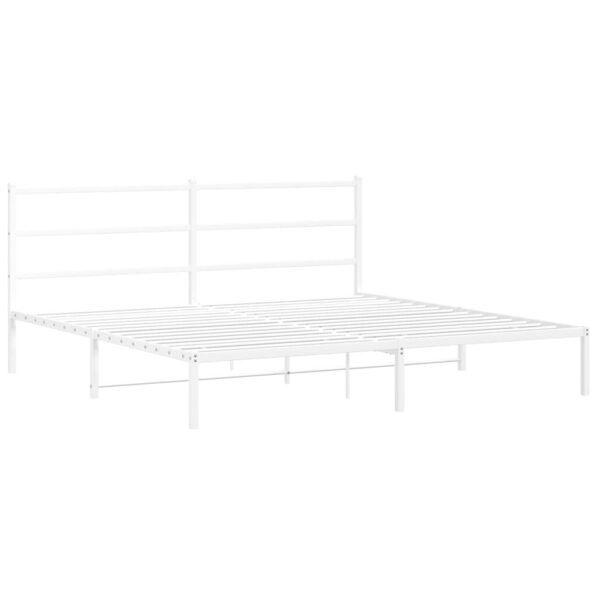 vidaXL Metal Bed Frame with Headboard White 76"x79.9" King - Image 2