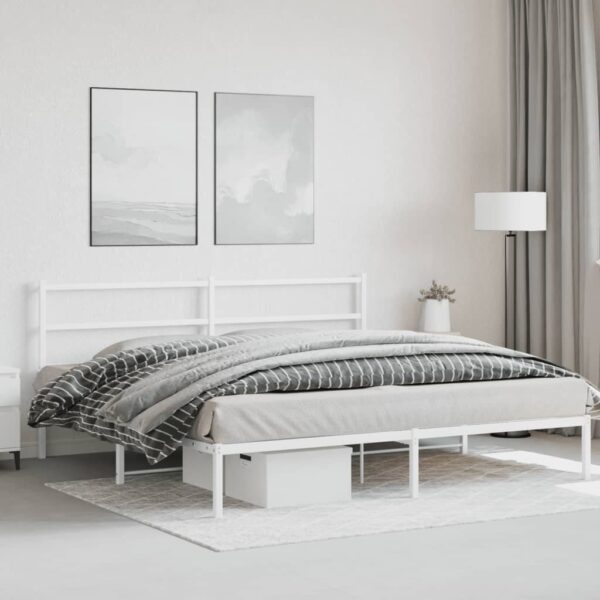 vidaXL Metal Bed Frame with Headboard White 76"x79.9" King - Image 3