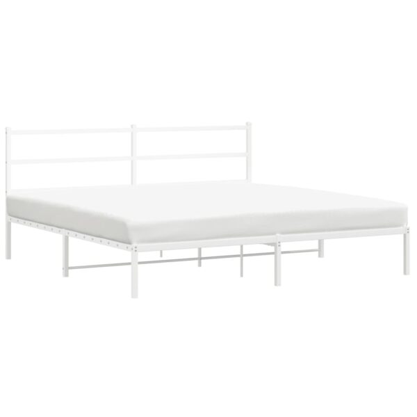 vidaXL Metal Bed Frame with Headboard White 76"x79.9" King - Image 4