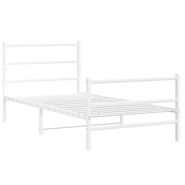 vidaXL Metal Bed Frame with Headboard and FootboardÂ White 39.4"x78.7" - Image 2