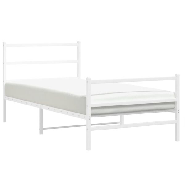 vidaXL Metal Bed Frame with Headboard and FootboardÂ White 39.4"x78.7" - Image 4