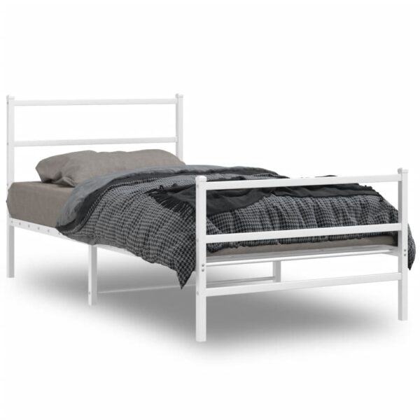 vidaXL Metal Bed Frame with Headboard and FootboardÂ White 39.4"x78.7"