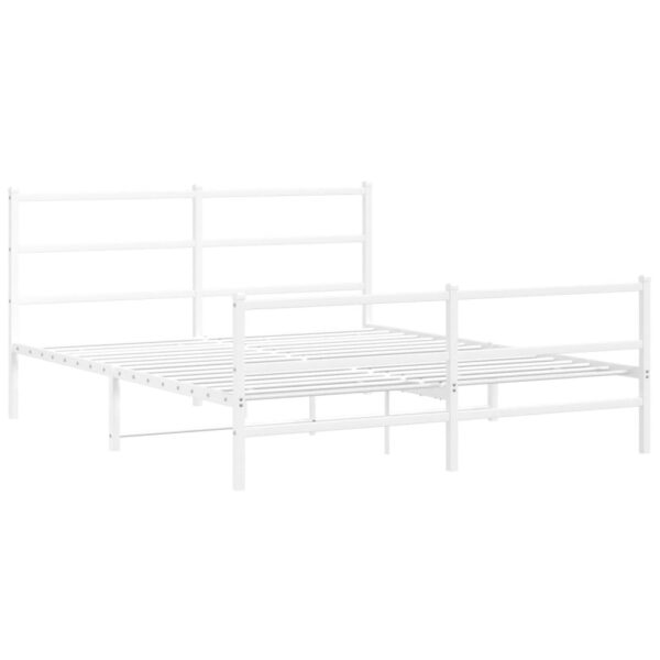 vidaXL Metal Bed Frame with Headboard and FootboardÂ White 59.1"x78.7" - Image 2