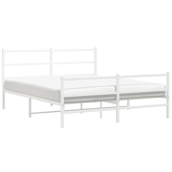 vidaXL Metal Bed Frame with Headboard and FootboardÂ White 59.1"x78.7" - Image 4