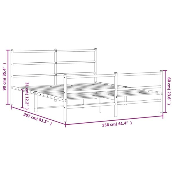 vidaXL Metal Bed Frame with Headboard and FootboardÂ White 59.1"x78.7" - Image 10