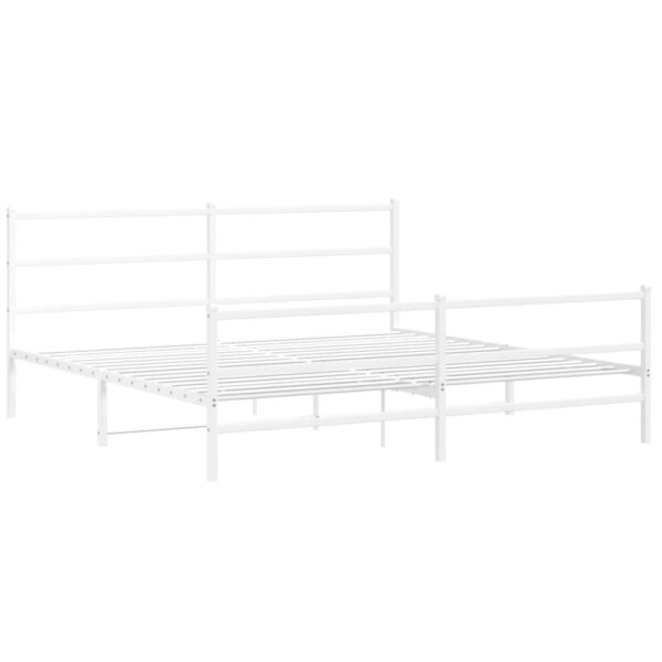 vidaXL Metal Bed Frame with Headboard and FootboardÂ White 76"x79.9" King - Image 2