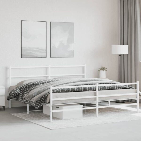 vidaXL Metal Bed Frame with Headboard and FootboardÂ White 76"x79.9" King - Image 3