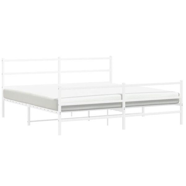 vidaXL Metal Bed Frame with Headboard and FootboardÂ White 76"x79.9" King - Image 4