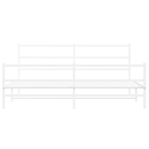 vidaXL Metal Bed Frame with Headboard and FootboardÂ White 76"x79.9" King - Image 5