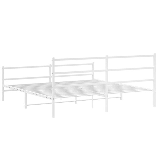 vidaXL Metal Bed Frame with Headboard and FootboardÂ White 76"x79.9" King - Image 7