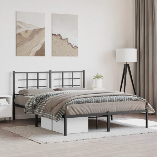 vidaXL Metal Bed Frame with Headboard Black 59.1"x78.7" - Image 3