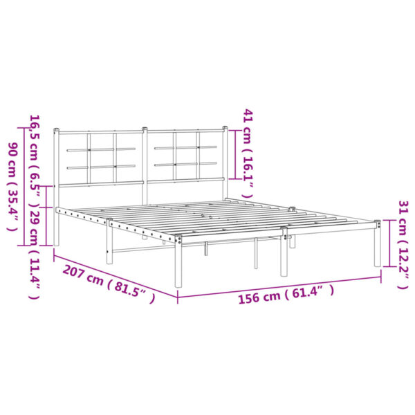 vidaXL Metal Bed Frame with Headboard Black 59.1"x78.7" - Image 10